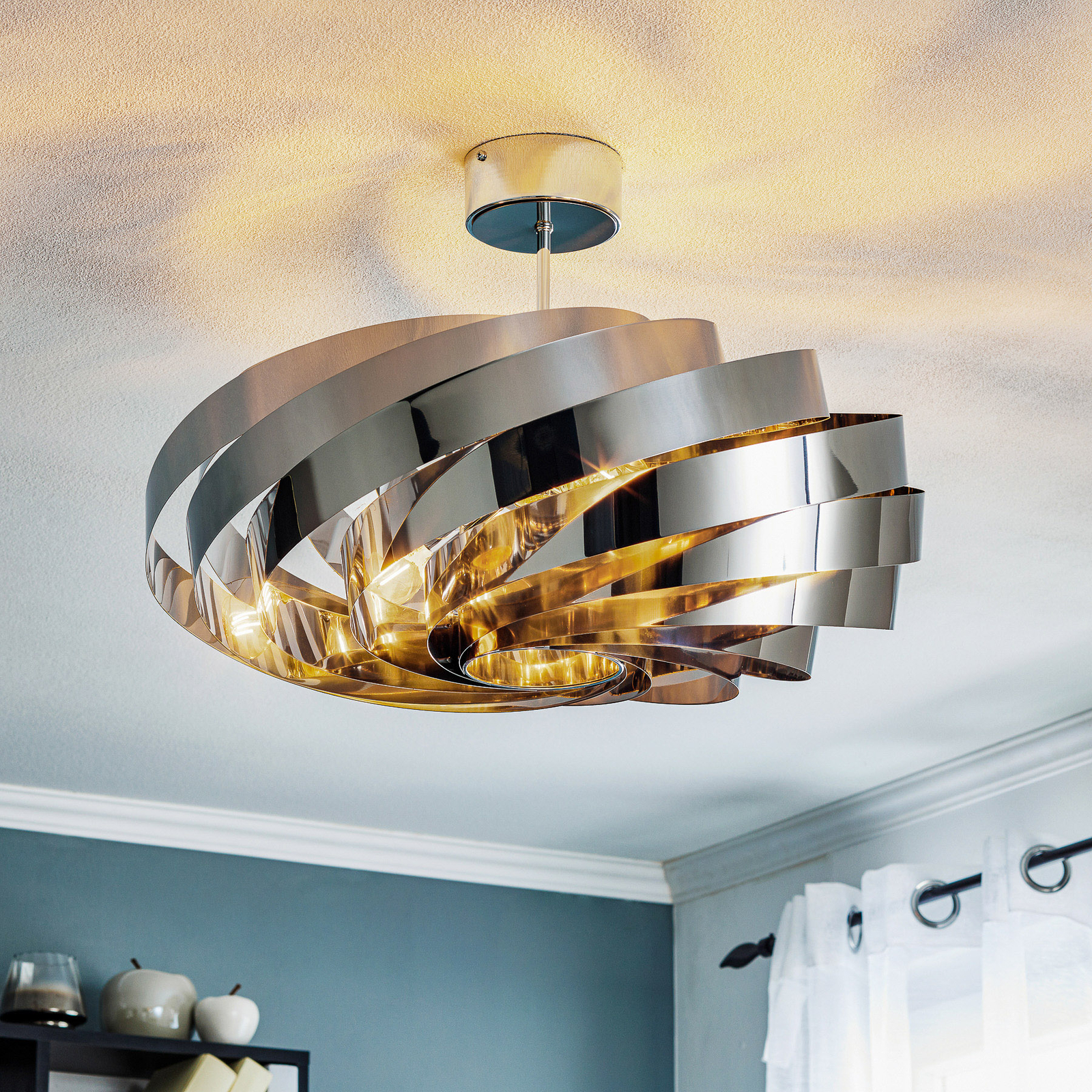 Vento ceiling light, chrome nickel-coloured, Ø 60 cm, metal